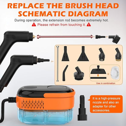 Steam Cleaner for Home & Car-Portable Handheld Steamer for Cleaning with 3-Level Handle, 15s Heat-Up, Large Tank, 16 Accessories - Clean Grease, Grout, Tile, Floor, Couch, Dirt, Furniture