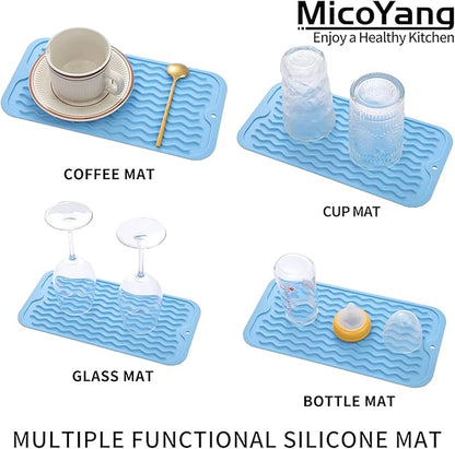 MicoYang Silicone Dish Drying Mat for Multiple Usage,Easy clean,Eco-friendly,Heat-resistant Silicone Mat for Kitchen Counter or Sink,Refrigerator or Drawer Liner Light Blue S 12 inches x 6 inches