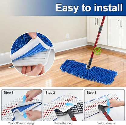 Mop Heads Replacements for Ocedar 3-Action Microfiber Flip Mop, 3 Pack Double Sided Mop Replace Head Mop Refills with Microfiber & Chenille for Dry Wet Use, Reusable, Machine Washable