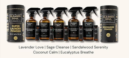 Non-Toxic Multi Purpose Cleaner, Natural Cleaning Spray, Lux Refillable Glass Bottle, Essential Oil Fragrance, Safe for All Surfaces, Safe for Animals, Pets, Safe for Humans (Sandalwood Serenity)