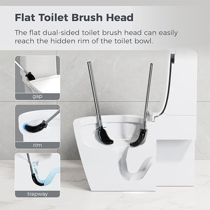 Toilet Brush and Holder Set Toilet Cleaning Brush with Silicone Bristles for Bathroom Stainless Steel Flexible Compact Toilet Bowl Brush (1, Stainless Steel)