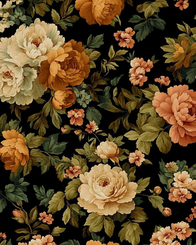 Fvlow Vintage Wallpaper Wildflower Peel and Stick 17.4" x 118" Peony Floral Contact Paper Waterproof Renter Friendly Covering for Bedroom Bathroom Green/White/Pink