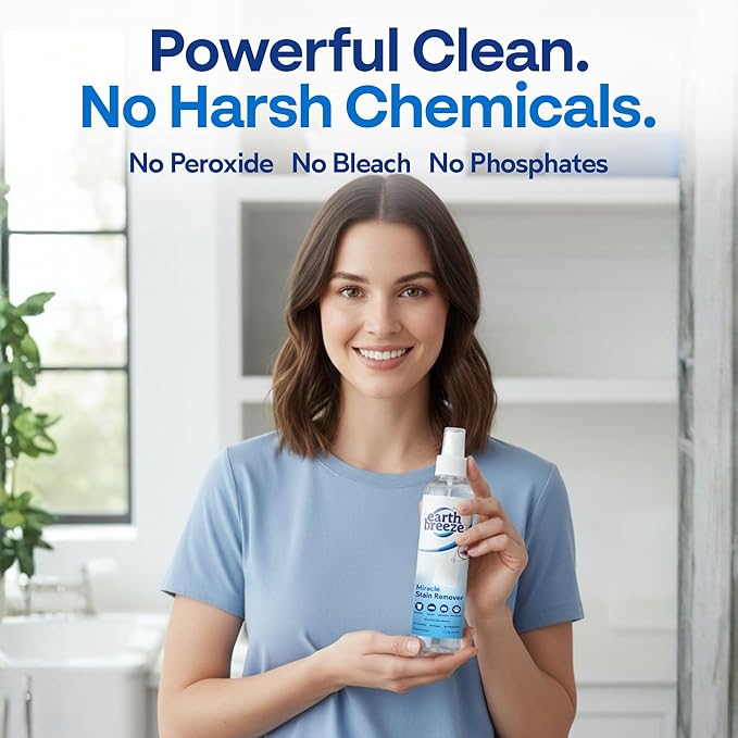 Earth Breeze Miracle Stain Remover Spray – Powerful All-In-One Solution - Removes Virtually All Household Stains – No Harsh Chemicals – Made in USA – Ultra-Effective Tough Stain Eliminator – 4fl oz.