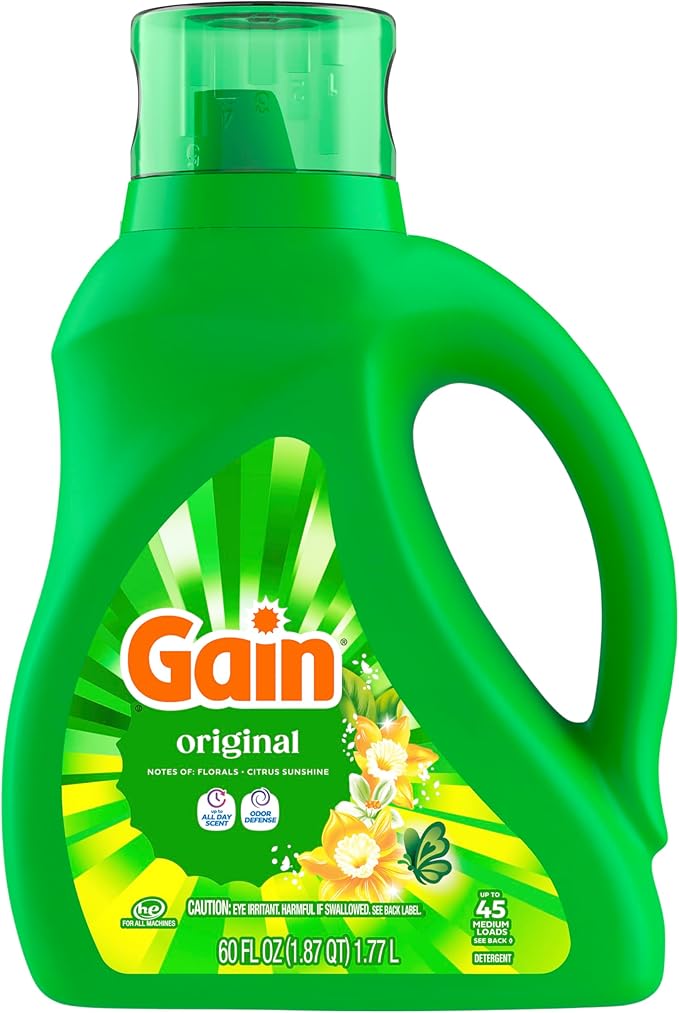 Gain Liquid Laundry Detergent, Original Scent, Freshness + Odor Fighting, High Efficiency Washing Machine Liquid Cleaning Soap, 60 fl oz, Pack of 2 (Packaging May Vary)