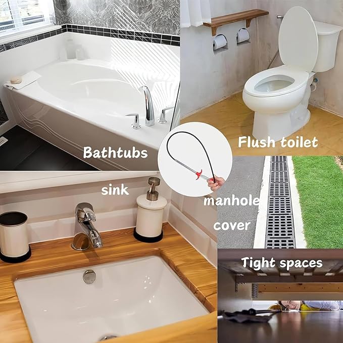 76Inch Drain Snake with 4 Claws, Flexible Hair Drain Clog Remover Tool, Plumbing Snake Drain Auger for Sink, Shower, Toilet, Bathtub, Drain Grabber Tool for Pipe Unclogging