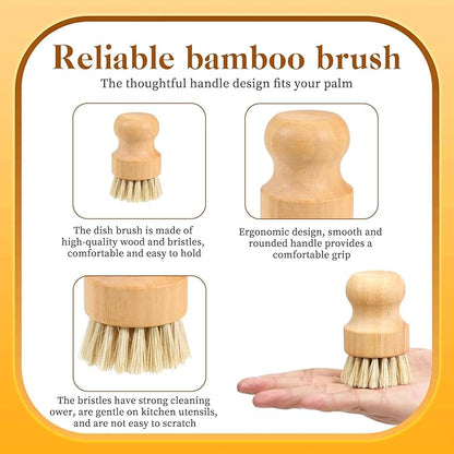 12 Packs Bamboo Dish Scrub Brushes, Full Circle Scrub Brush Wooden Dish Scrubber Brushes with Sisal Bristle for Kitchen Sink Cleaning Cast Iron Pots and Pans