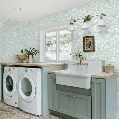 Guvana Green Wallpaper Peel and Stick Modern Sage Green and White Contact Paper Coastal Tropical Wallpaper Boho Striped Removable Waterproof Wall Paper for Bathroom Laundry Room Accent Wall 17.3"×118"