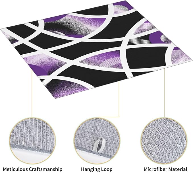 Purple Black White Geometric Abstract Dish Drying Mat for Kitchen Counter & Sink, Absorbent Microfiber Drying Pad for Dishes, Foldable Modern Art Kitchen Mat for Dining Area & Home Decor, 16" x 18"