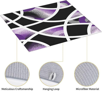 Purple Black White Geometric Abstract Dish Drying Mat for Kitchen Counter & Sink, Absorbent Microfiber Drying Pad for Dishes, Foldable Modern Art Kitchen Mat for Dining Area & Home Decor, 16" x 18"