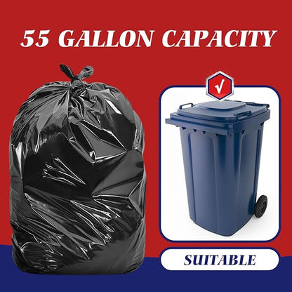 Teivio Trash Bags, 55-60 Gallon, 20 Count, Black, for Bathroom, Office, Industrial, Commercial, Janitorial, Municipal, Recycling