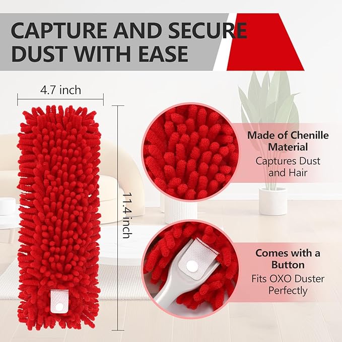 Reusable Microfiber Duster Refills Compatible with OXO & for MR.SIGA Duster- Washable Dusters Refill for OXO Good Grips Extendable Duster for Cleaning, 4 Pack (Handle is Not Included)