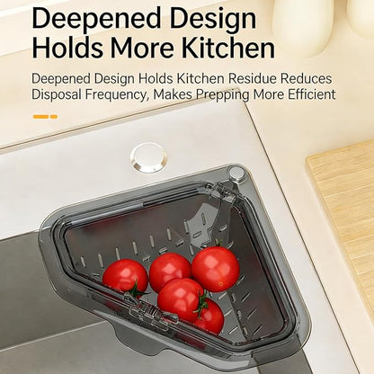 Magnetic Drainage & Filter Basket with Enhanced Durability, Triangular Sink Strainer with Twist-Open Bottom, Heavy-Duty Kitchen Sink Corner Rack for Draining & Storage, Punch-Free Installation