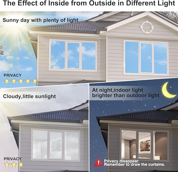 Window Privacy Film One Way, Reflective Mirror Window Film Daytime Privacy, UV Sun Blocking Heat Control Static Cling, Window Tint for Home Office - 23.6 Inch X 13.1 Feet