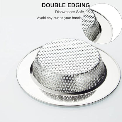 LASSHSWA Kitchen Sink Strainer Stainless Steel, Kitchen Sink Drain Strainer，Sink Strainers for Kitchen Sinks with Large Wide Rim 4.5" Diameter (4 Pack)