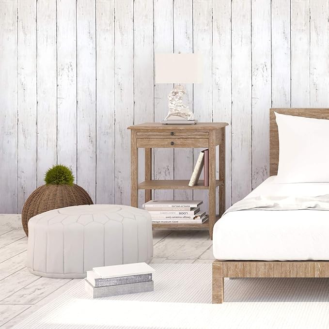 CiCiwind 118” x17.7” Wood Wallpaper Peel and Stick White Wood Wall Paper for Bathroom Bedroom Removable Waterproof Self-Adhesive Wallpaper Shiplap Contact Paper Decoral Laundry Room Vinyl Film