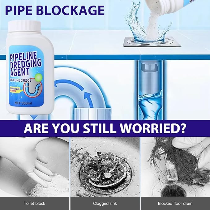 Pipeline Dredging Agent, 350ml Drain Clog Remover, Powerful pipe dredging agent, Powerful Quick Cleaning Drain Toilet Cleaner Tool, Unclog Clog And Kitchen Sink Pipe Unblocker Powder (Pack of 2)