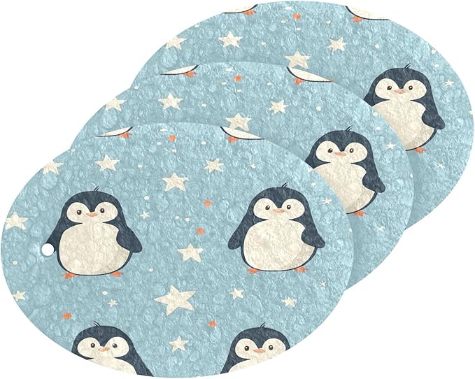 Penguin Kitchen Scrub Sponges, Pop-up Kitchen Cleaning Sponges Reusable Dish Washing Sponges for Bathroom Household Cleaning 3 Pack - Non Scratch Scrubber