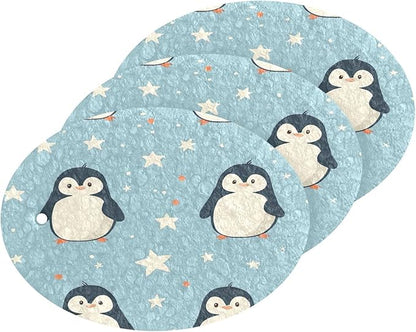 Penguin Kitchen Scrub Sponges, Pop-up Kitchen Cleaning Sponges Reusable Dish Washing Sponges for Bathroom Household Cleaning 3 Pack - Non Scratch Scrubber