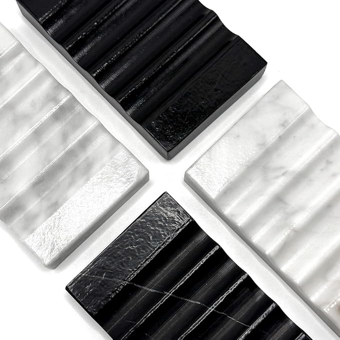 WeDoDecor Real Matte Black Marble Soap Dish for Bathroom Sink & Shower Stone Tray Small Unique Bar Soap Holder with Draining | Non-Slip, Luxury Bath Room Accessories