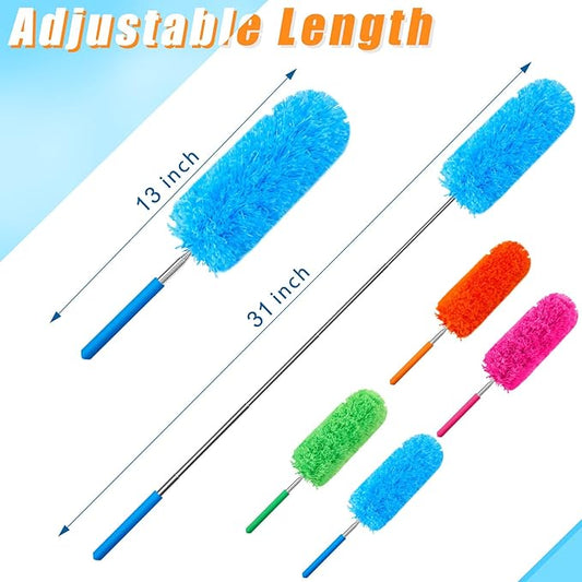 Tanlade 8 Pcs Microfiber Feather Duster for Cleaning 13-31 Inch Extendable Cobweb Dusters Ceiling Fan Duster Washable Bendable Tool for Office Car Window Furniture (Stylish Color)