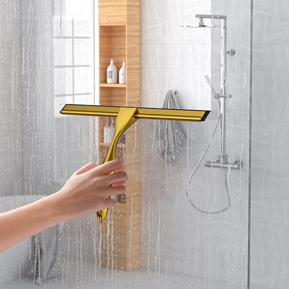 Shower Squeegee Set, 10-Inch Stainless Steel Squeegee for Bathroom, Shower Doors, Mirrors, Tiles, Car Windows - 100% Streak Free, Includes Shower Door Hook, Adhesive Hook and Spare Silicone Blade