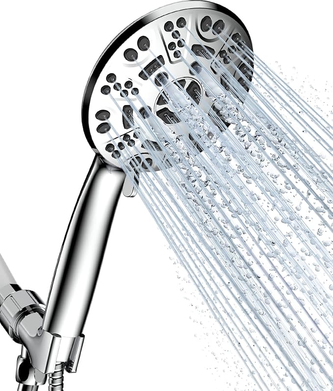 Cobbe 8-Setting Handheld Shower Head with High Pressure Shower Heads - Bathroom Showerhead Set - Detachable Showerhead with 5ft Stainless Steel Hose and Brass Swivel Bracket (Chrome)