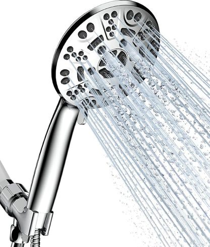 Cobbe 8-Setting Handheld Shower Head with High Pressure Shower Heads - Bathroom Showerhead Set - Detachable Showerhead with 5ft Stainless Steel Hose and Brass Swivel Bracket (Chrome)