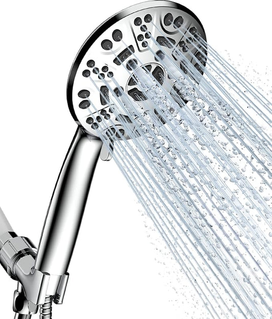Cobbe 8-Setting Handheld Shower Head with High Pressure Shower Heads - Bathroom Showerhead Set - Detachable Showerhead with 5ft Stainless Steel Hose and Brass Swivel Bracket (Chrome)