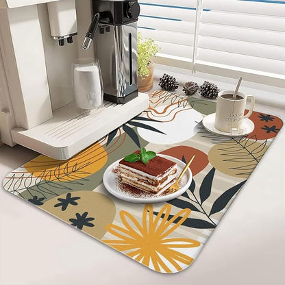 Dish Drying Mat for Kitchen Counter 2 Pack with Non-Slip Rubber Backing - Heat-Resistant Absorbent Coffee Bar Mat, Dish Rack Mat, Boho Dish Drying Mats 18x24+19.5x12 inch