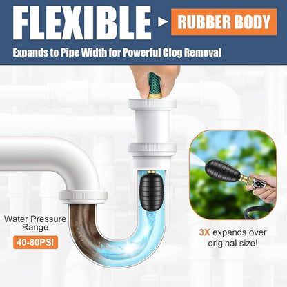 3 Pcs Drain Bladder Kit, Drain Cleaning Bladder Fits 1" to 6" Pipes, Rubber Drain Bladder Unclogger for Bathroom Sinks, Showers, Swimming Pool Drains, Kitchen Sinks and Main Drains