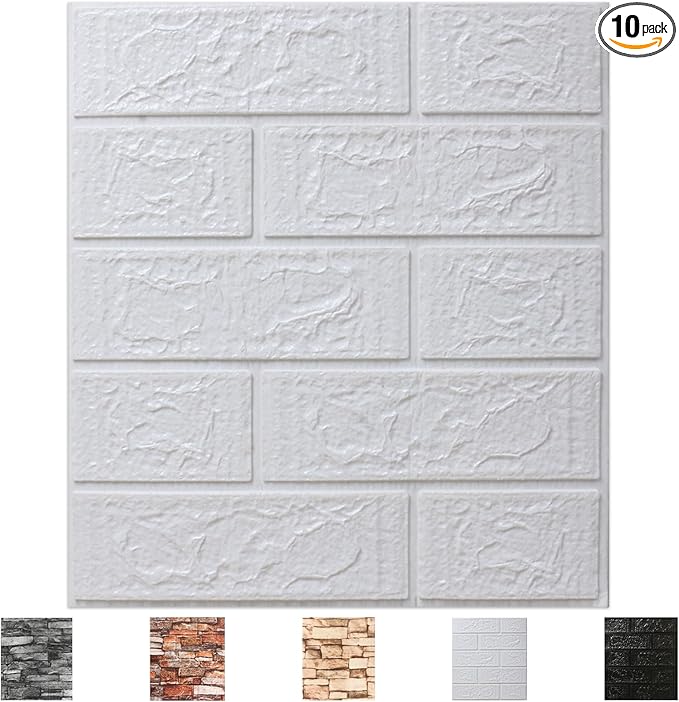10 Pack 3D Wall Panels Peel and Stick, Waterproof Foam Stone 3D Wallpaper, Self Adhesive Foam Wallpaper for Bedroom Bathroom Kitchen (13.7 * 15.1in)