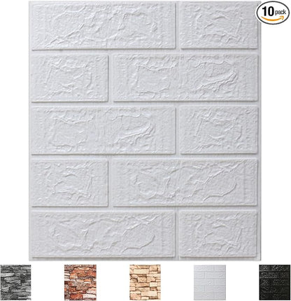 10 Pack 3D Wall Panels Peel and Stick, Waterproof Foam Stone 3D Wallpaper, Self Adhesive Foam Wallpaper for Bedroom Bathroom Kitchen (13.7 * 15.1in)