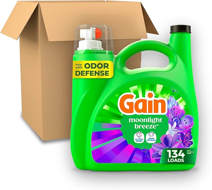 Gain Liquid Laundry Detergent, Moonlight Breeze Scent, 177 fl oz, Freshness + Odor Fighting, High Efficiency Washing Machine Liquid Cleaning Soap, 134 loads (Packaging May Vary)