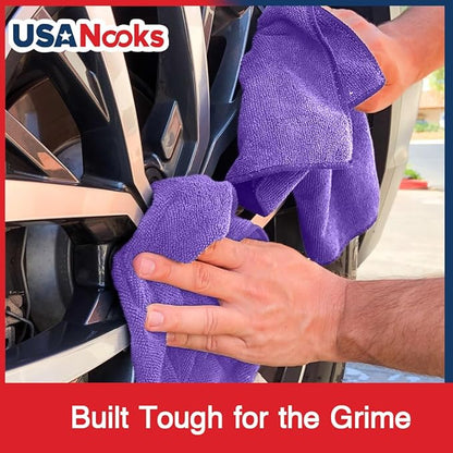 USANOOKS Microfiber Cleaning Cloth - Purple - 12Pcs (12.5x12.5 inch) High Performance - 1200 Washes, Ultra Absorbent Car Towel Traps Grime & Liquid for Streak-Free Mirror Shine - Car Washing Cloth