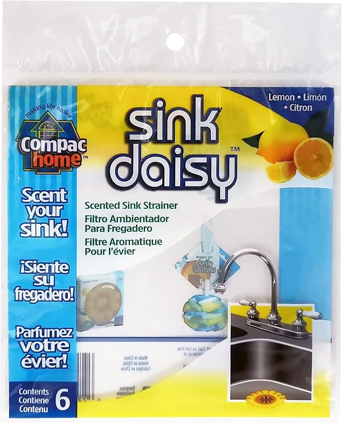 Compac Sink Daisy Scented Kitchen Sink Strainer infuses & Freshens Your Sink, Must Have Kitchen Sink Accessories, Sink Drain Strainer - Catcher, Yellow, Lemon Scent, 6 Count, (3 Packs of 2)