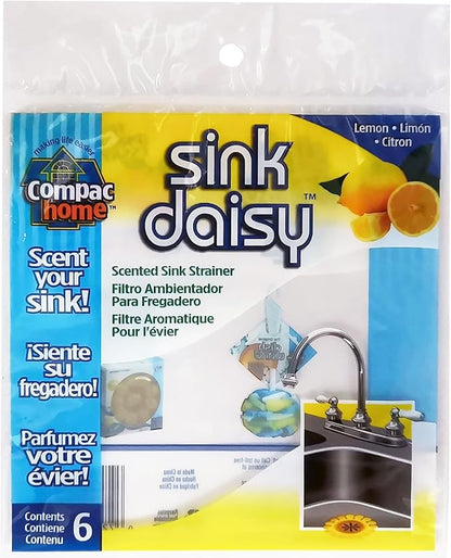Compac Sink Daisy Scented Kitchen Sink Strainer infuses & Freshens Your Sink, Must Have Kitchen Sink Accessories, Sink Drain Strainer - Catcher, Yellow, Lemon Scent, 6 Count, (3 Packs of 2)