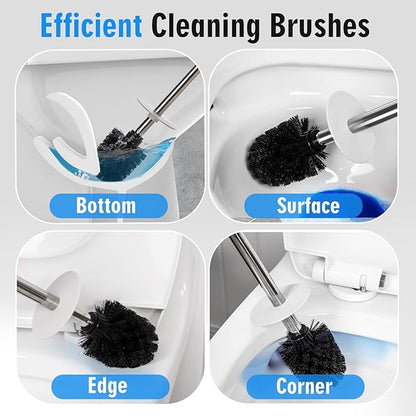 Matt White Ceramic Toilet Brush and Holder Set, Durable Bristles Non Scratch Toilet, Long Stainless Steel Handle, Freestanding Toilet Bowl Cleaners Brush, Scrubber Brush for Toilet