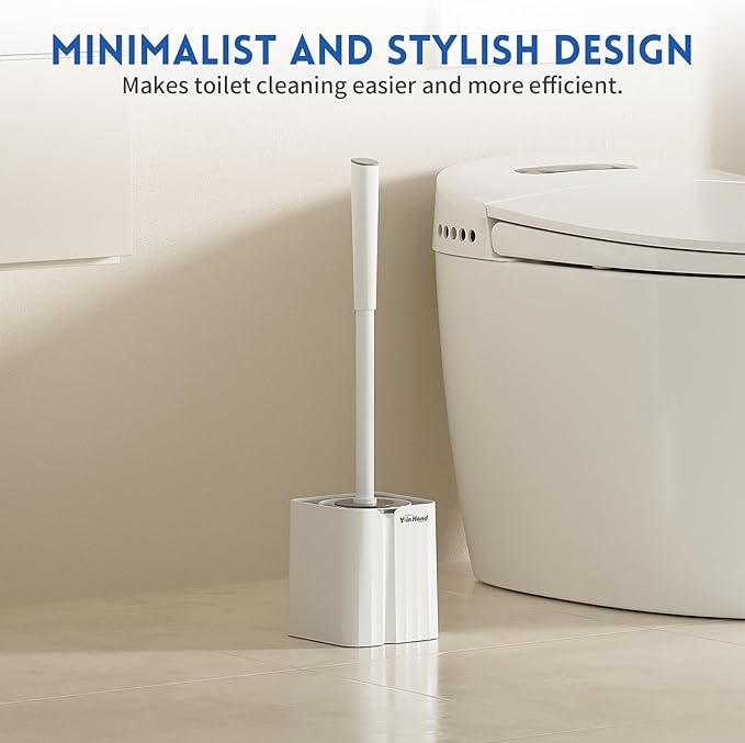 Y-in Hand 2 Pack Silicone Toilet Brush, Soft Toilet Bowl Cleaner Brush Set for Deep Cleaning. Bathroom Accessories with Long Handle, Wall mountable. - White