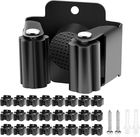 Verdenu 25 Pack Broom Holder Wall Mount, Mop and Broom Holder Wall Mount, Stainless Steel Command Mop Holder with Screws, Garden Tool Storage Organizer for Kitchen, Home, Bathroom, Garage, Black