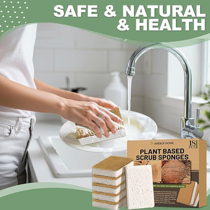 Aheroi Natural Dish Sponge, 18 Count FSC Certified Plant-Based Biodegradable Kitchen Sponges for Dishes, Compostable Eco Friendly Sponges, Organic Cleaning Sponge Dish Scrubber Products for Household