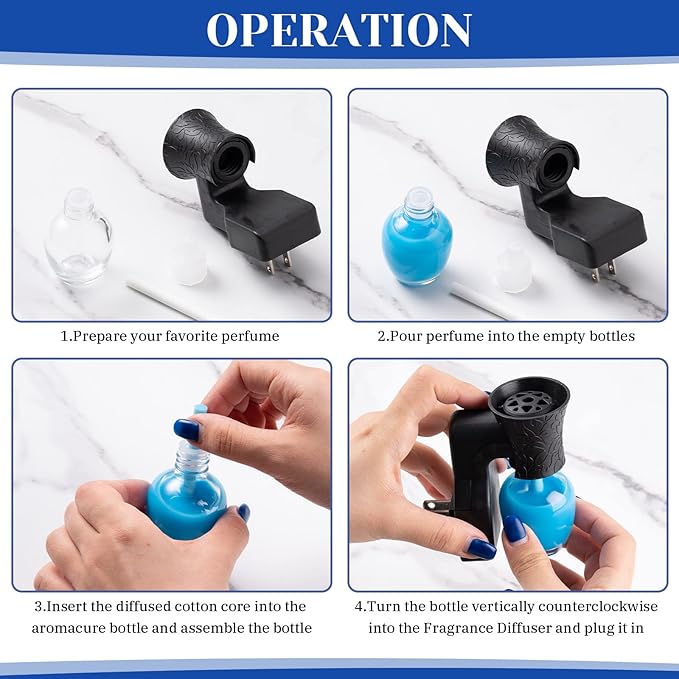 2 Pieces Wall Plug-in Diffuser Fragrance Plug with 4 Pieces Empty Bottles for Spreading Essential Oils Home Bathroom (Black)