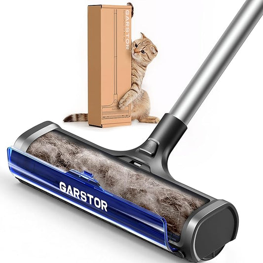Carpet Hair Removal Tool, Carpet Sweeper for Pet Hair, Reusable Carpet Roller Rug Rake, Pet Fur Remover with Dust Container, 5 Feet Long Handle for Carpet, Rugs, Mats