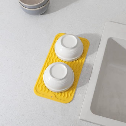 MicoYang Silicone Dish Drying Mat for Multiple Usage,Easy clean,Eco-friendly,Heat-resistant Silicone Mat for Kitchen Counter or Sink,Refrigerator or Drawer Liner Yellow S 12 inches x 6 inches