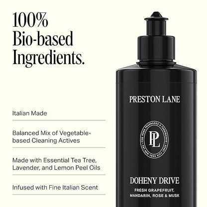 Preston Lane Luxury Dish Soap, Doheny Drive Scent | Plant Powered Formula with Essential Oils | Tough on Grease, Gentle on Hands | Vegan, Cruelty Free, Clean Ingredients