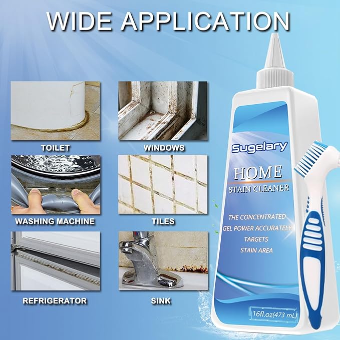 Sugelary Mold Stain Cleaner Gel, 16 Fl Oz Washing Machine Cleaner for Front Loader Seal, All-Purpose Gel for Home Use on Bathroom Grout, Sink, Shower and Caulk