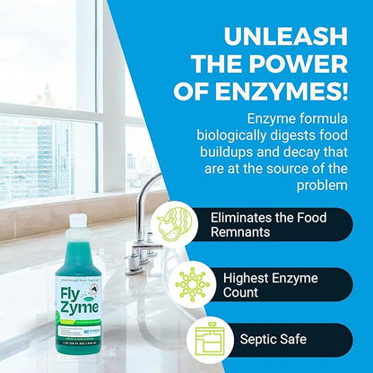 Fly-Zyme, Highly Concentrated Enzyme Drain Cleaner for Pipes & Fruit Flies, Citronella Scented Organic Waste Degrader & Odor Neutralizer, 32 fl oz