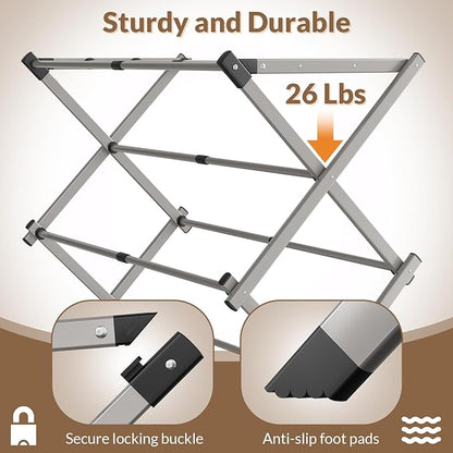 Collapsible Floor Drying Rack - Free Standing Accordion Laundry Dryer, Retractable Metal Clothes Hanger with Shoe Storage, Heavy Duty Rustproof Airer for Bathroom, Balcony & Delicates
