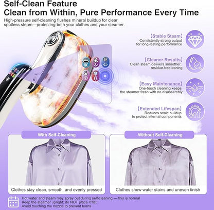 Smart Lite Handheld Garment Steamer, 1200W Fast Heat-Up, Intelligent Steam Control, Vertical & Flat Ironing, Compact Lightweight Clothes Steamer for Everyday and Travel Use, 160ml