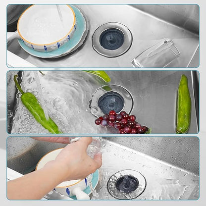 Hibbent 2 Pack 3 in 1 Kitchen Sink Drain Strainer, Stainless Steel Wrapped Shell Drain Stopper Combo, Pop Up Sink Stopper, Anti-Clogging Strainer with Foldable Handle for US Standard 3-1/2" Drain