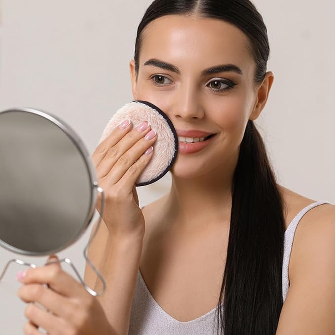 BlingKingdom 6 PCS Makeup Remover Pads Reusable Double-Sided Facial Cleansing Puffs Round Make Up Remover Pads for All Skin Types - 3 Colors